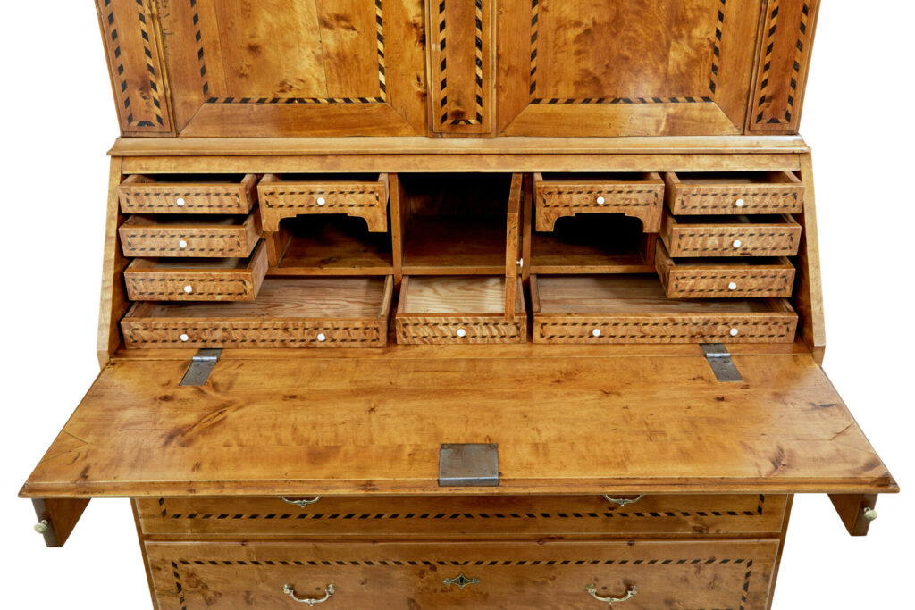 Swedish 19th Century Birch Inlaid Bureau Bookcase — image 5
