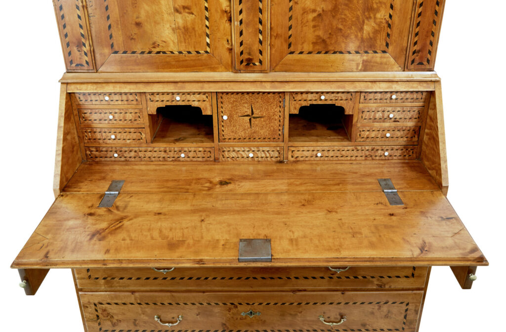 Swedish 19th Century Birch Inlaid Bureau Bookcase — image 6