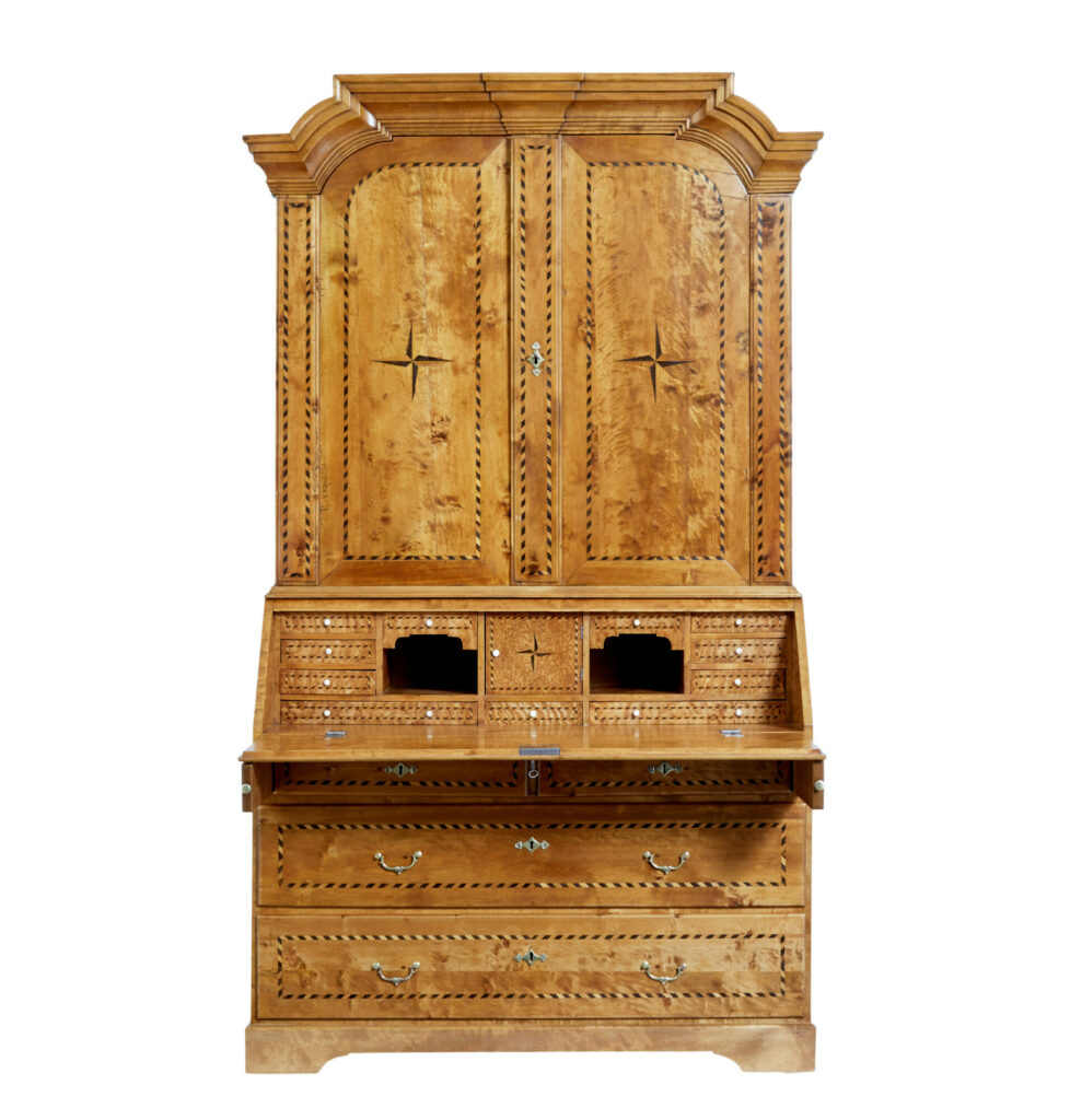 Swedish 19th Century Birch Inlaid Bureau Bookcase — image 10