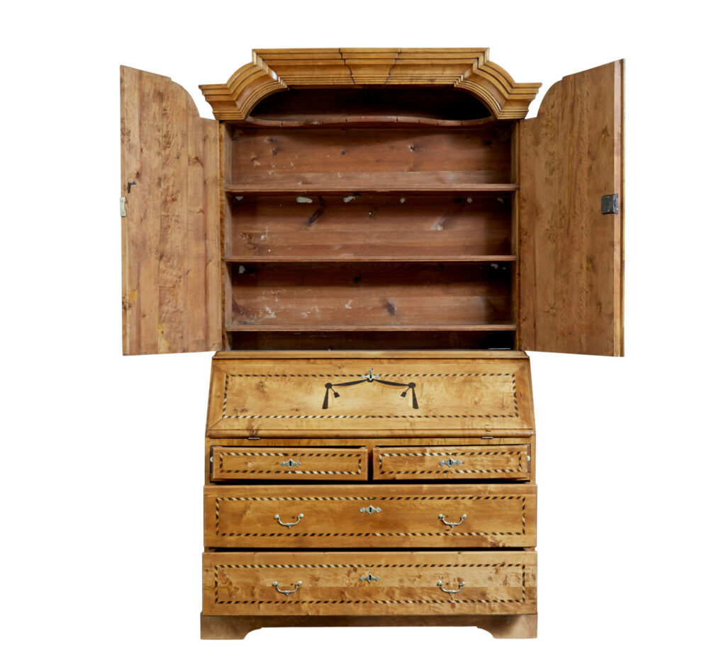 Swedish 19th Century Birch Inlaid Bureau Bookcase — image 11