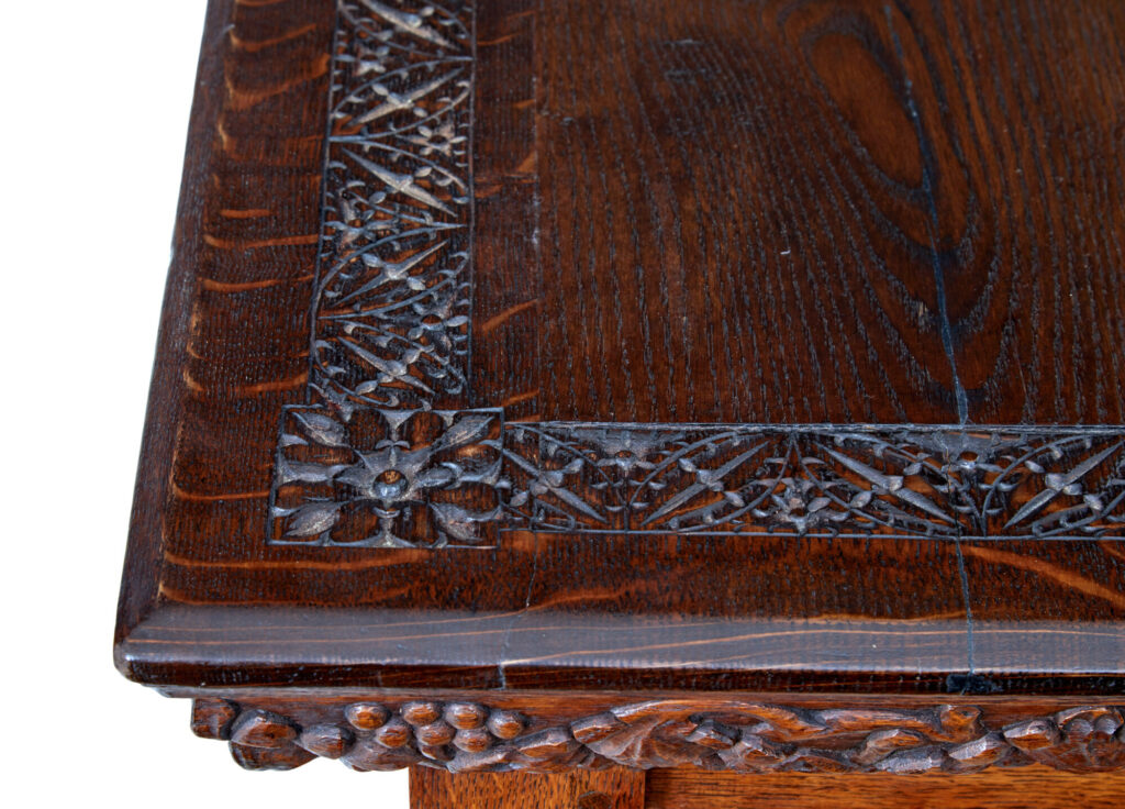 Early 20th Century Gothic Revival Carved Oak Alter Table — image 2