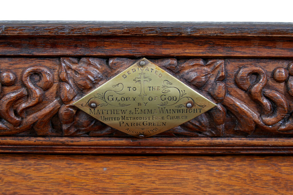Early 20th Century Gothic Revival Carved Oak Alter Table — image 5