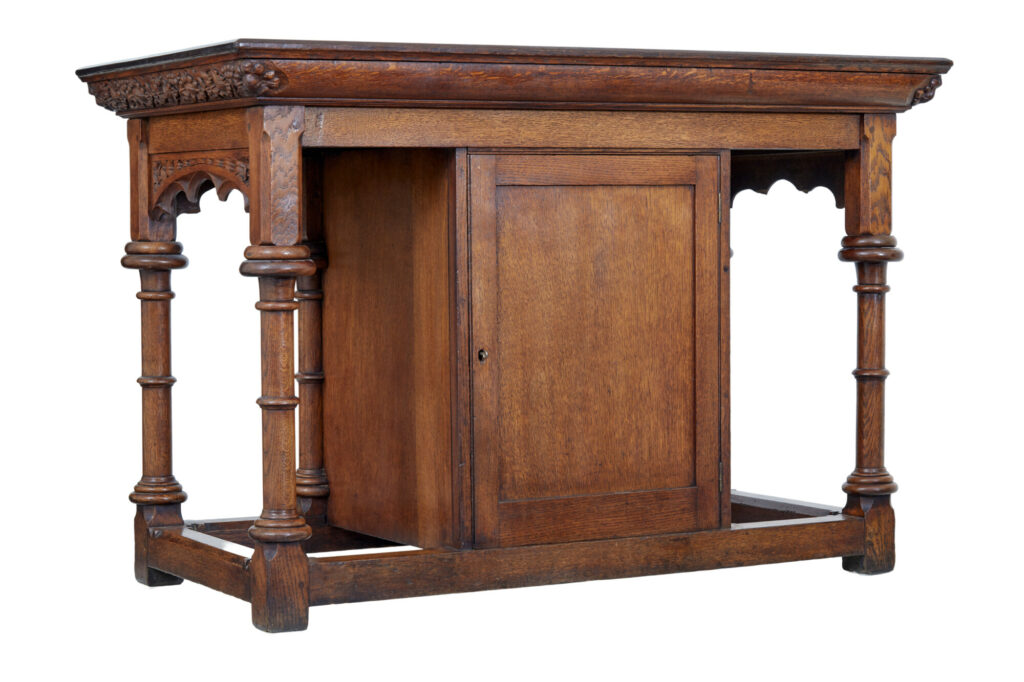 Early 20th Century Gothic Revival Carved Oak Alter Table — image 8