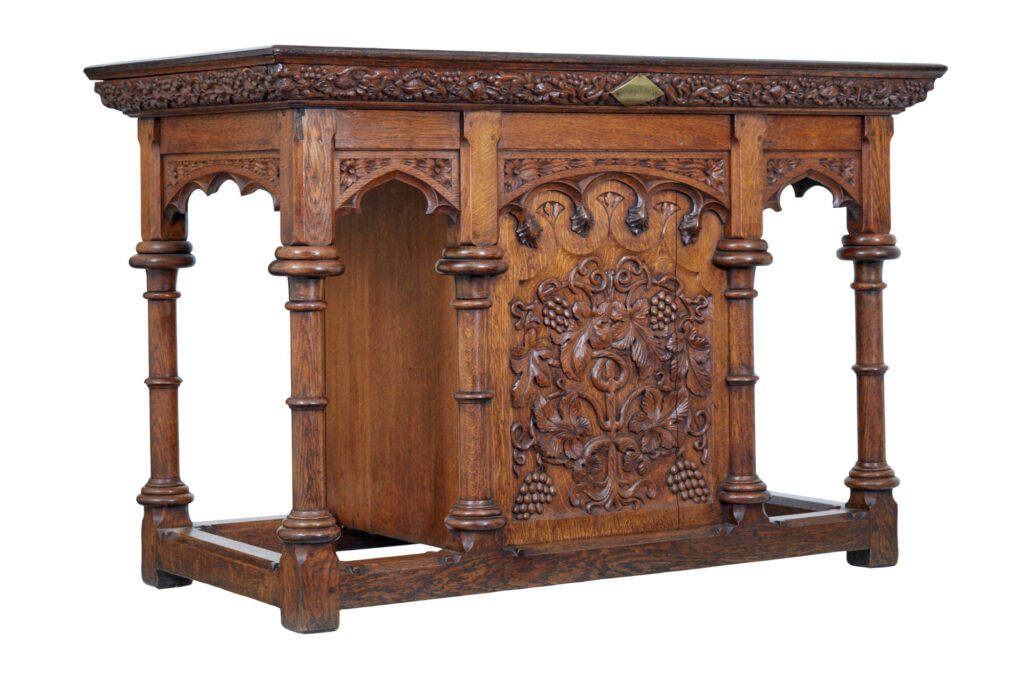 Early 20th Century Gothic Revival Carved Oak Alter Table