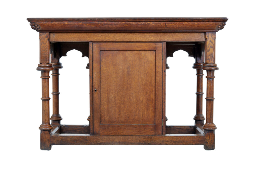 Early 20th Century Gothic Revival Carved Oak Alter Table — image 11