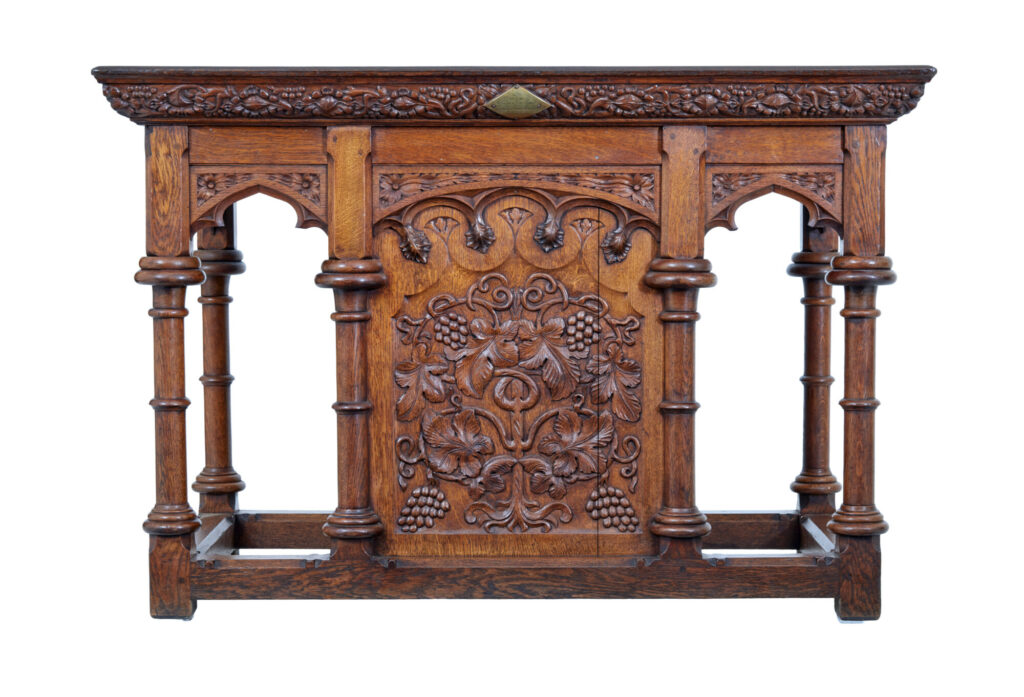 Early 20th Century Gothic Revival Carved Oak Alter Table — image 13