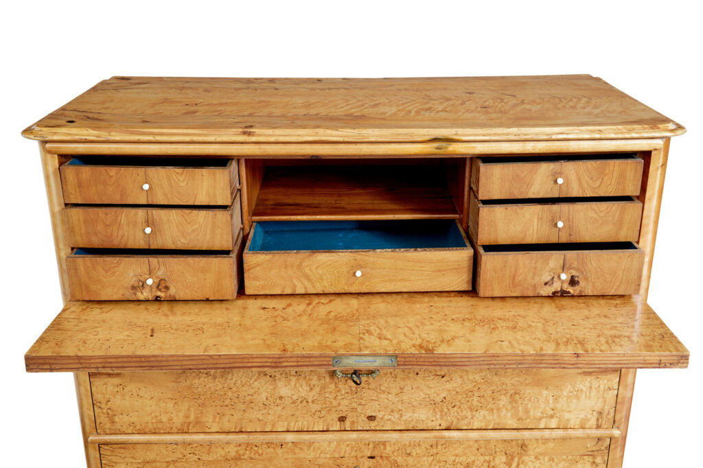 19th Century Swedish Birch Secretaire Chest of Drawers — image 9