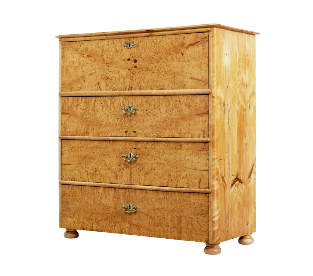 19th Century Swedish Birch Secretaire Chest of Drawers