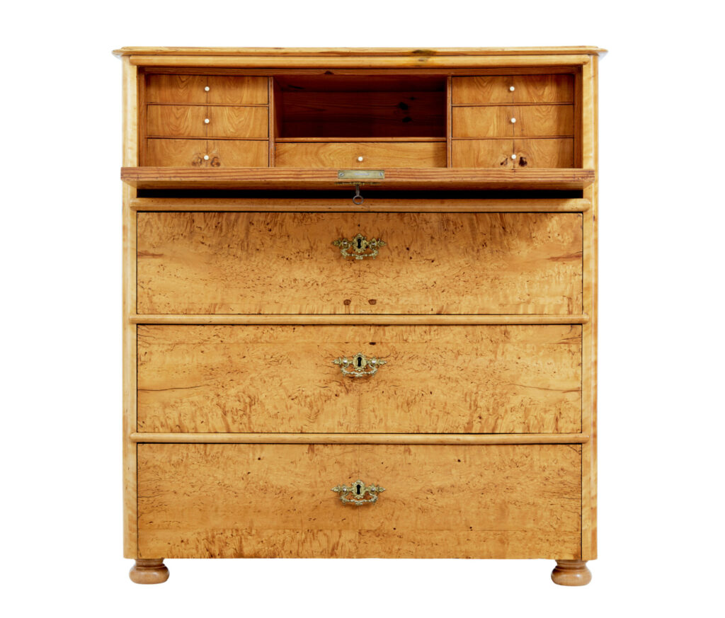 19th Century Swedish Birch Secretaire Chest of Drawers — image 5
