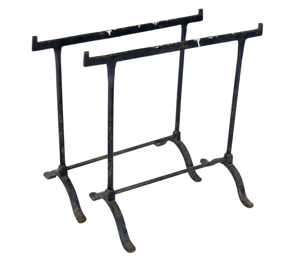 Early 20th Century Pine and Iron Trestle Work Table — image 4