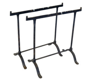 Early 20th Century Pine and Iron Trestle Work Table — thumbnail 4