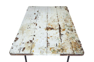 Early 20th Century Pine and Iron Trestle Work Table — thumbnail 6