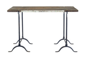 Early 20th Century Pine and Iron Trestle Work Table — thumbnail 2