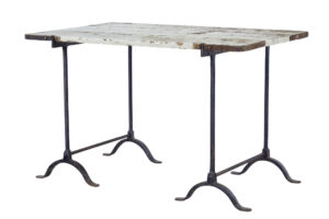 Early 20th Century Pine and Iron Trestle Work Table — thumbnail 1