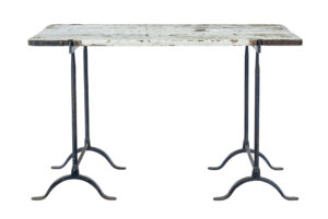 Early 20th Century Pine and Iron Trestle Work Table — thumbnail 3
