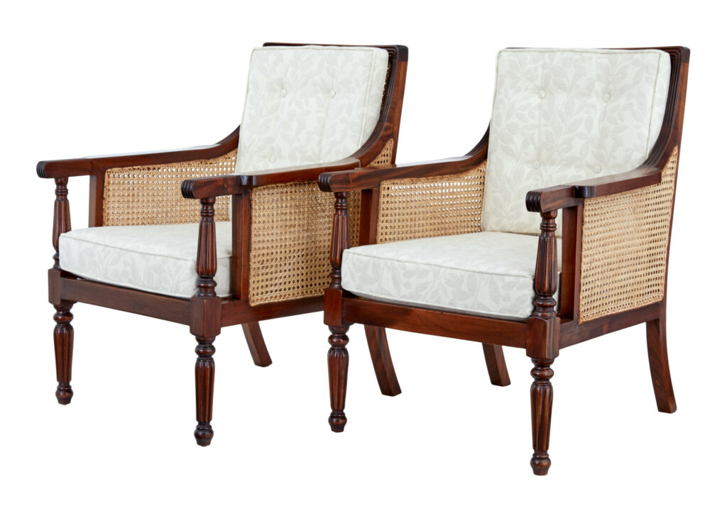 PAIR OF BERGERE CANE WORK LOUNGE CHAIRS