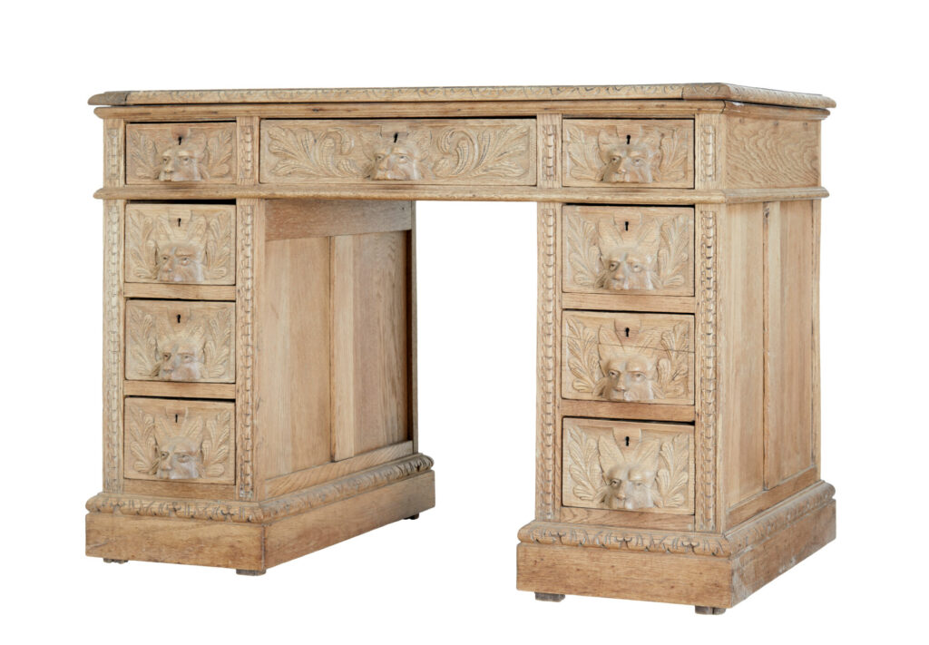 19th Century Green Man Carved Oak Desk — image 1