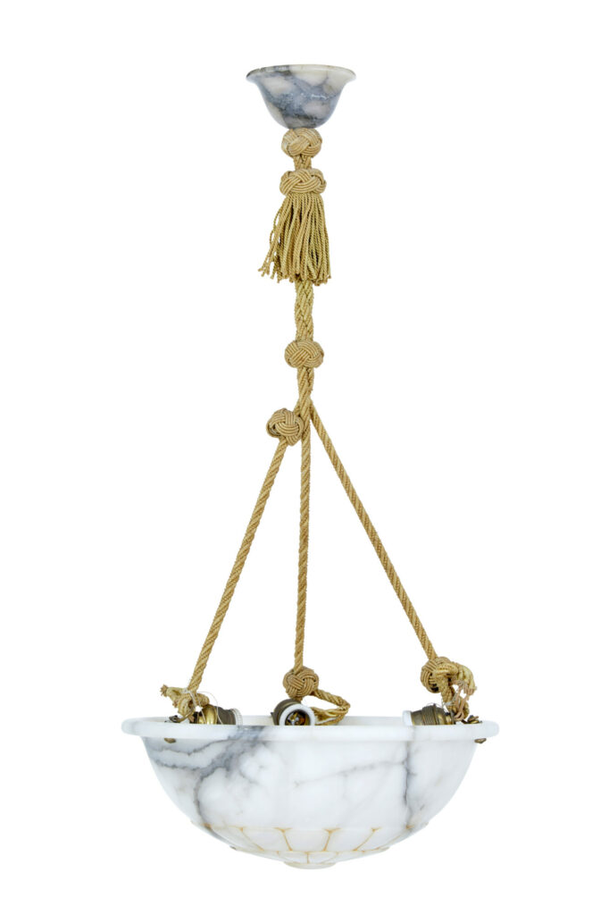 CARVED ALABASTER ART DECO PENDANT CEILING LIGHT