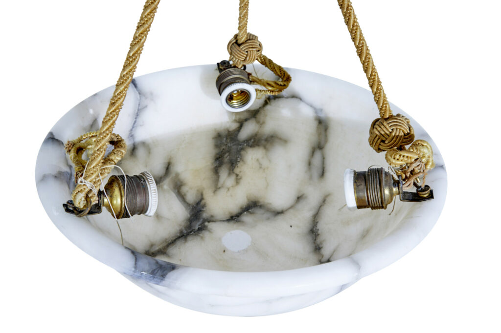 Carved Alabaster Art Deco Pendant Ceiling Light — image 3