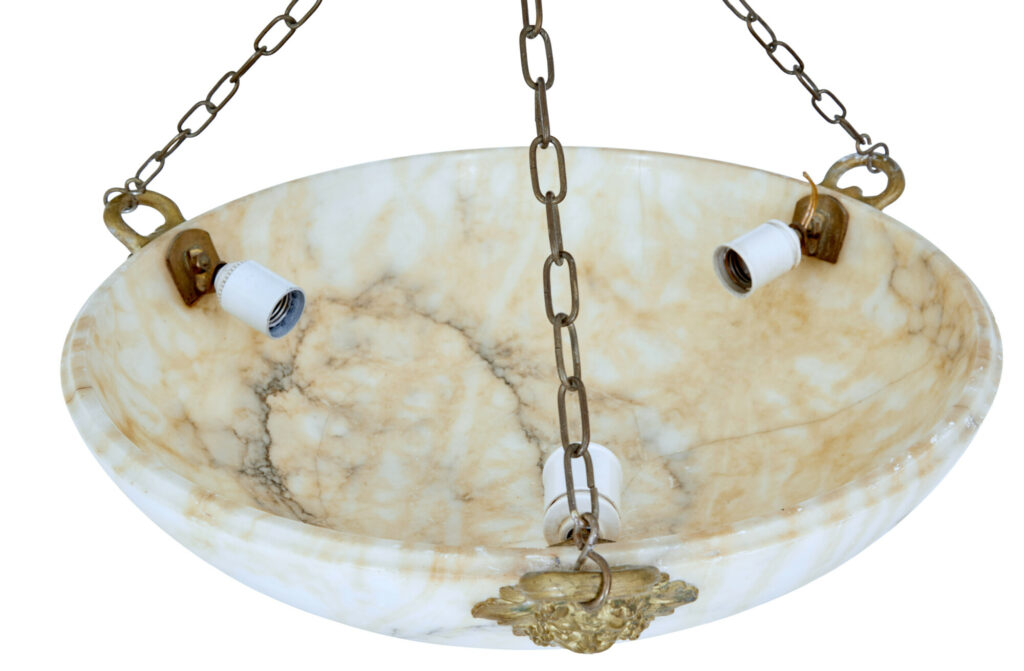 Art Deco Alabaster and Ormolu Pendant Light — image 2
