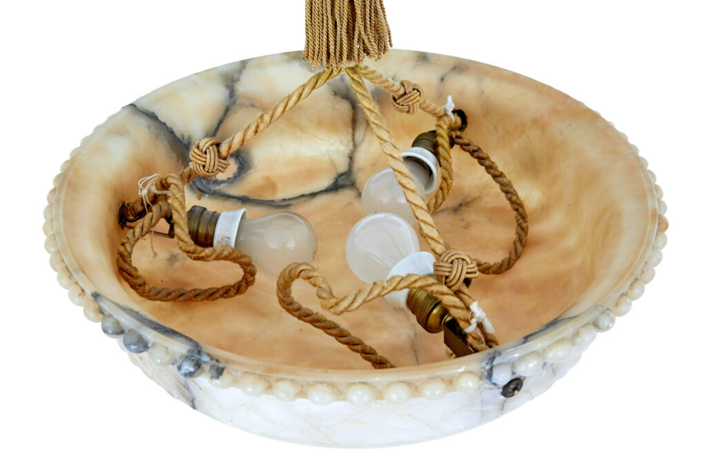 Art Deco Carved Alabaster Pendant Light — image 3