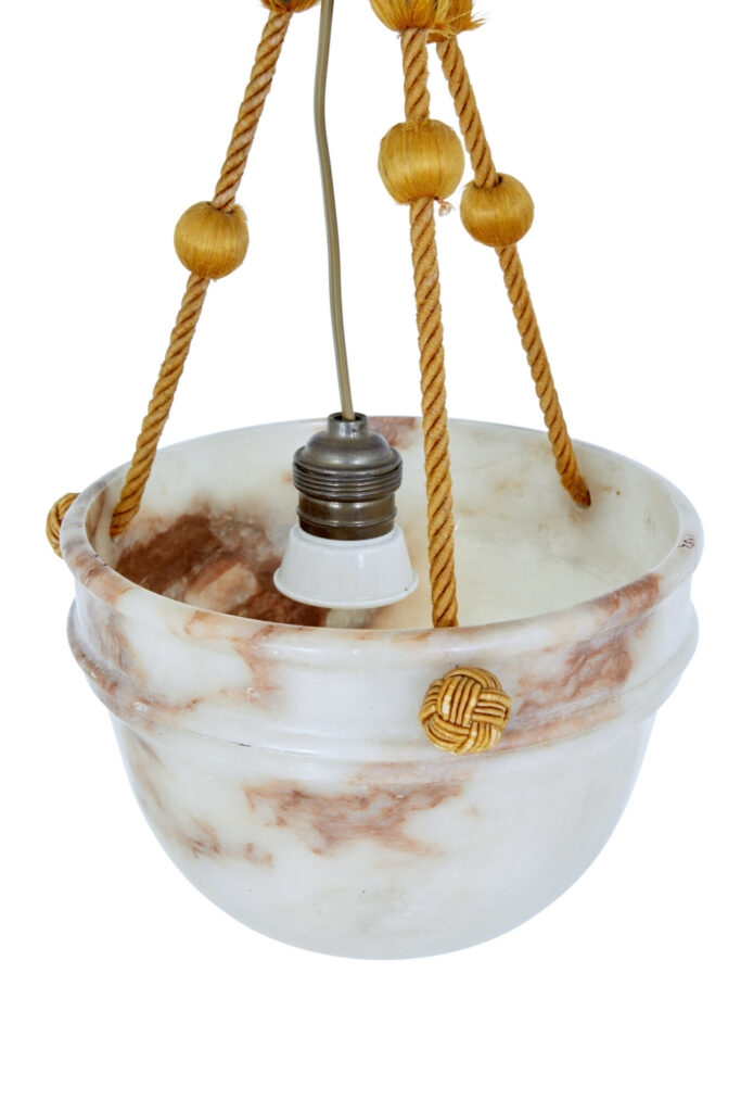 Small Art Deco Alabaster Hanging Pendant Light — image 5