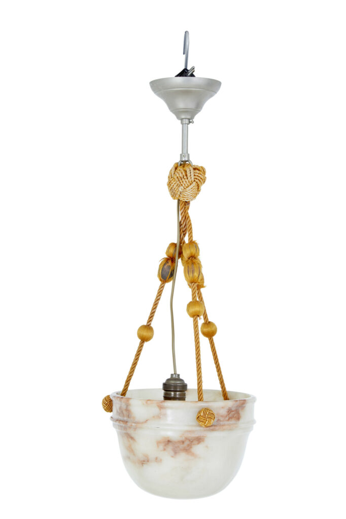 SMALL ART DECO ALABASTER HANGING PENDANT LIGHT