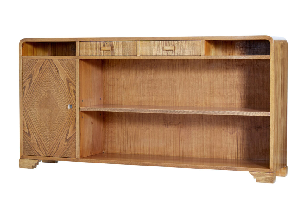 Elm Mid 20th Century Scandinavian Low Open Bookcase — image 1
