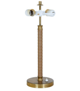 Swedish Mid Century Brass and Leather Table Lamp by Borens — thumbnail 6