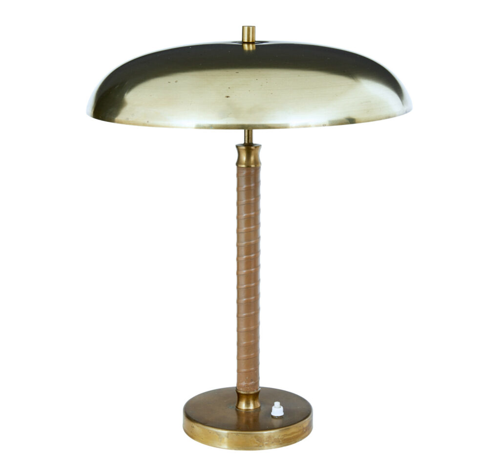 Swedish Mid Century Brass and Leather Table Lamp by Borens — image 1