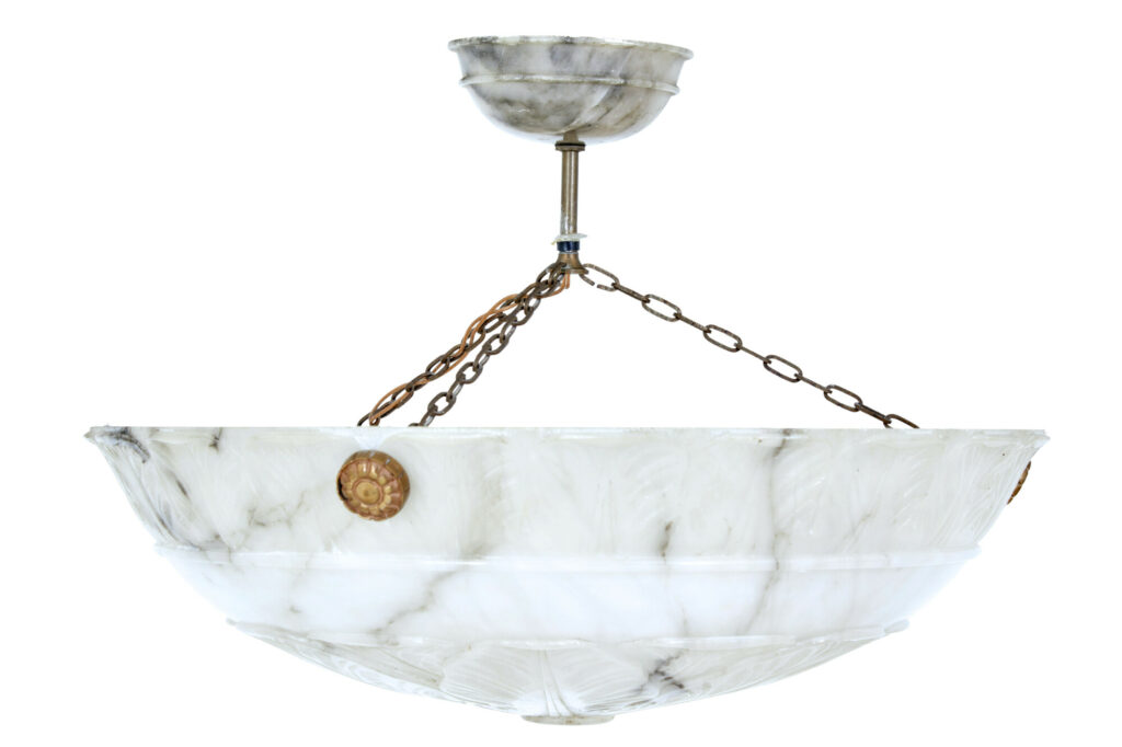 1930's CARVED ALABASTER CEILING LIGHT