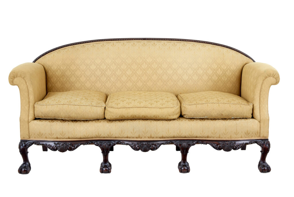 EARLY 20TH CENTURY CHIPPENDALE REVIVAL CARVED MAHOGANY SOFA