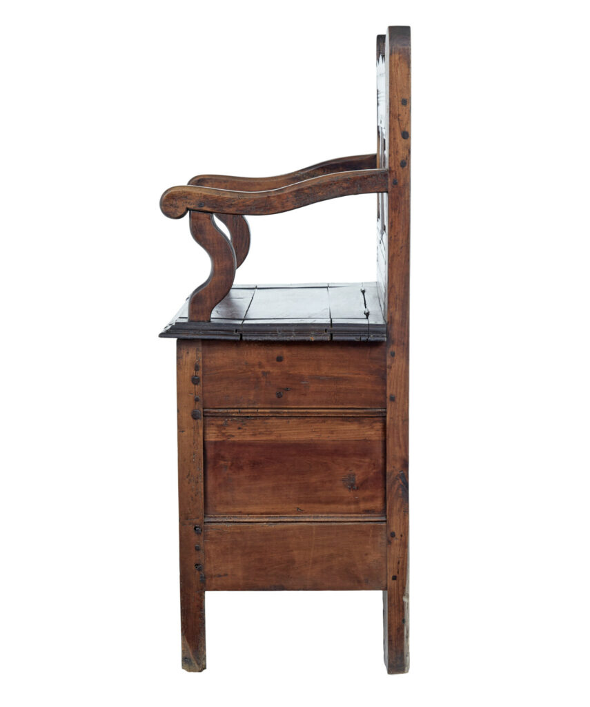 French 18th Century Small Inlaid Chestnut Settle — image 9