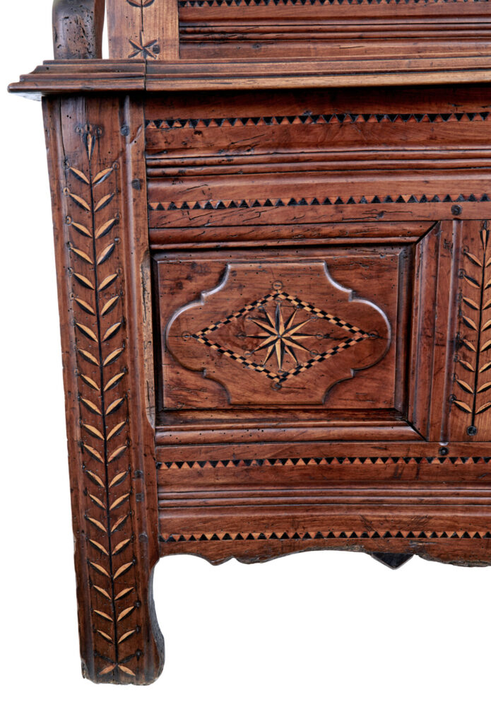 French 18th Century Small Inlaid Chestnut Settle — image 2