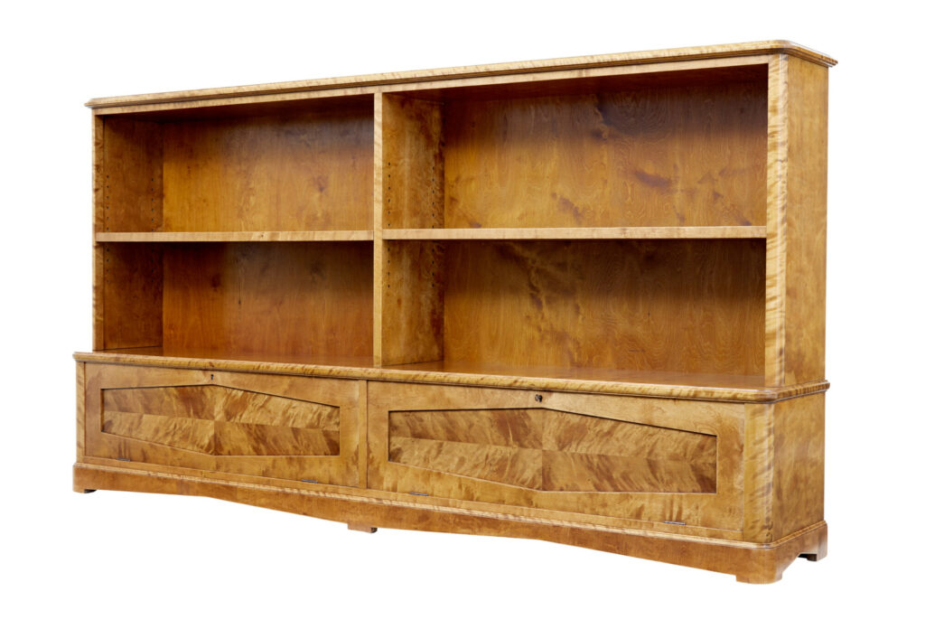 Large Open Swedish Art Deco Birch Bookcase