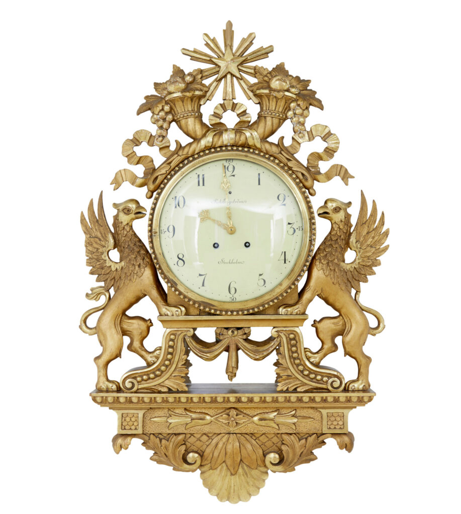 Gilt 19th Century Swedish Made Wall Clock — image 10