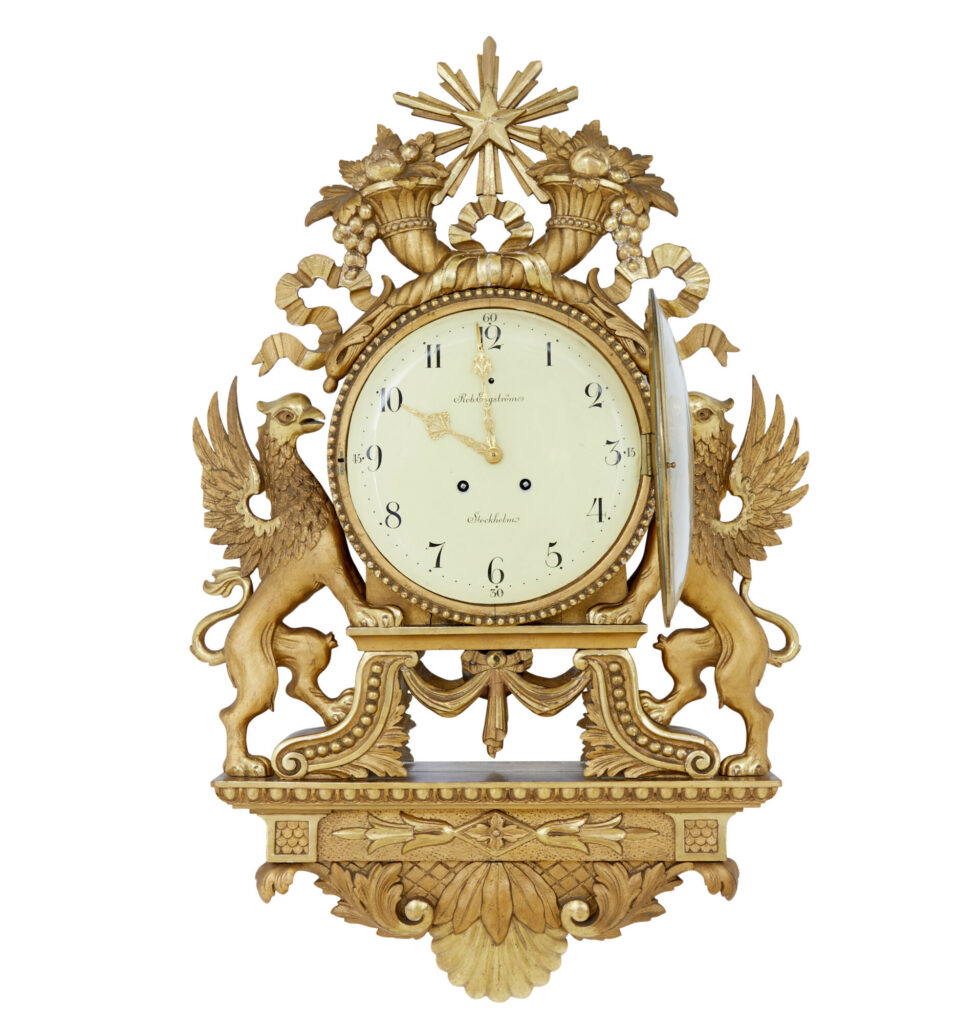 GILT 19TH CENTURY SWEDISH MADE WALL CLOCK