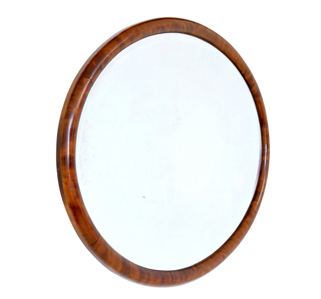 Swedish Art Deco Birch Oval Mirror — image 3