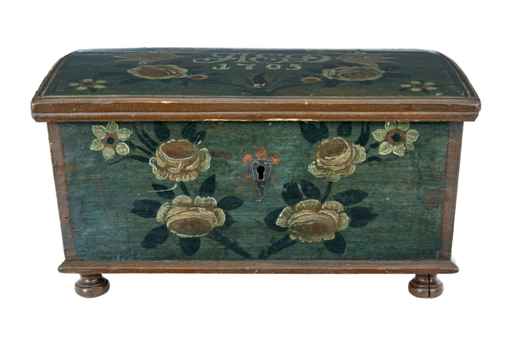 Swedish 18th Century Hand Painted Oak Box