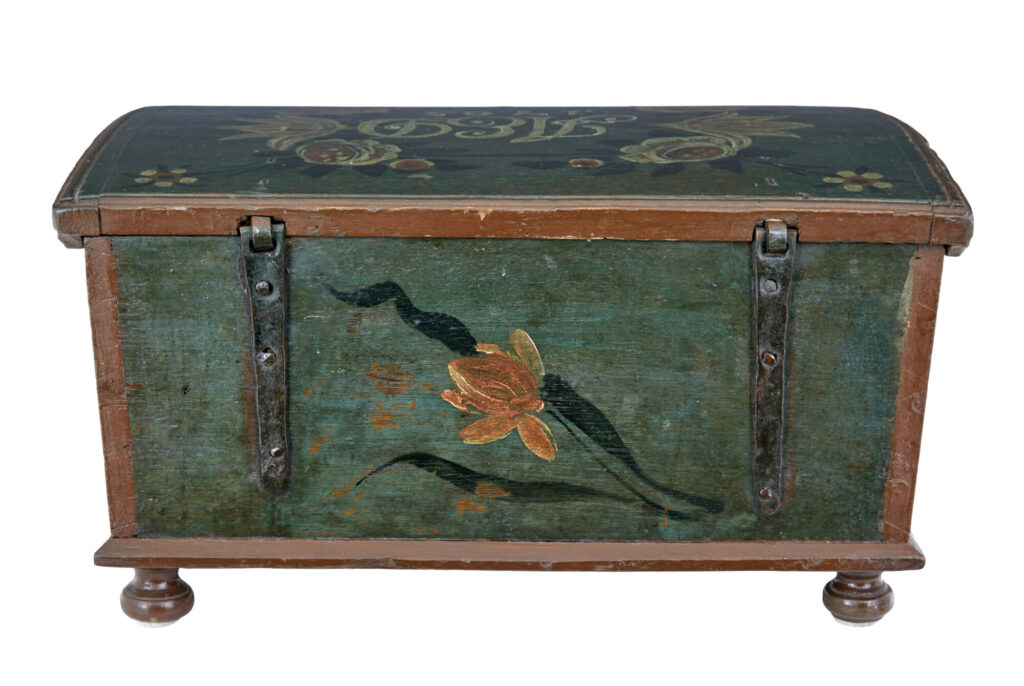 Swedish 18th Century Hand Painted Oak Box — image 2