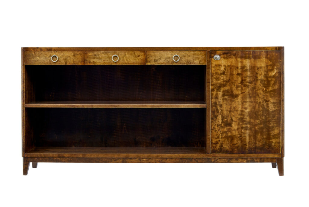 MID 20TH CENTURY DARK BIRCH LOW OPEN BOOKCASE