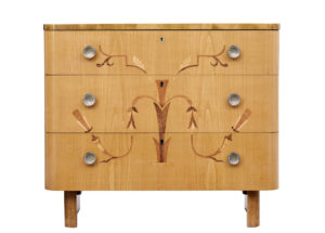Mid 20th Century Swedish Inlaid Elm and Birch Chest of Drawers — thumbnail 7