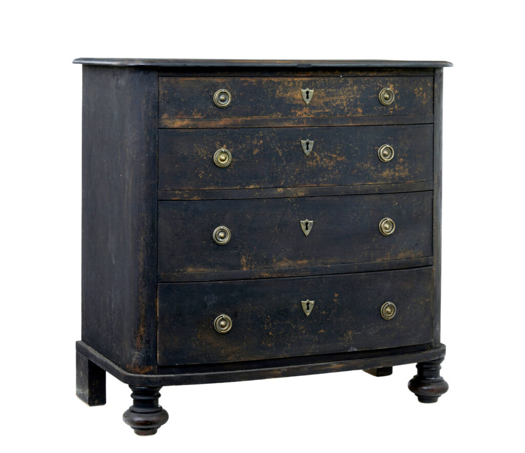 19th Century Painted Oak Bowfront Chest of Drawers