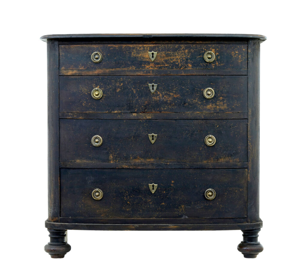 19th Century Painted Oak Bowfront Chest of Drawers — image 7