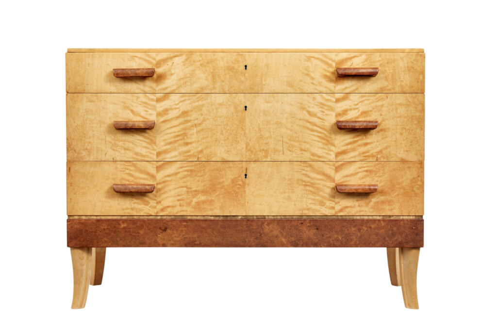 Mid 20th Century Burr Birch Scandinavian Chest of Drawers — image 2