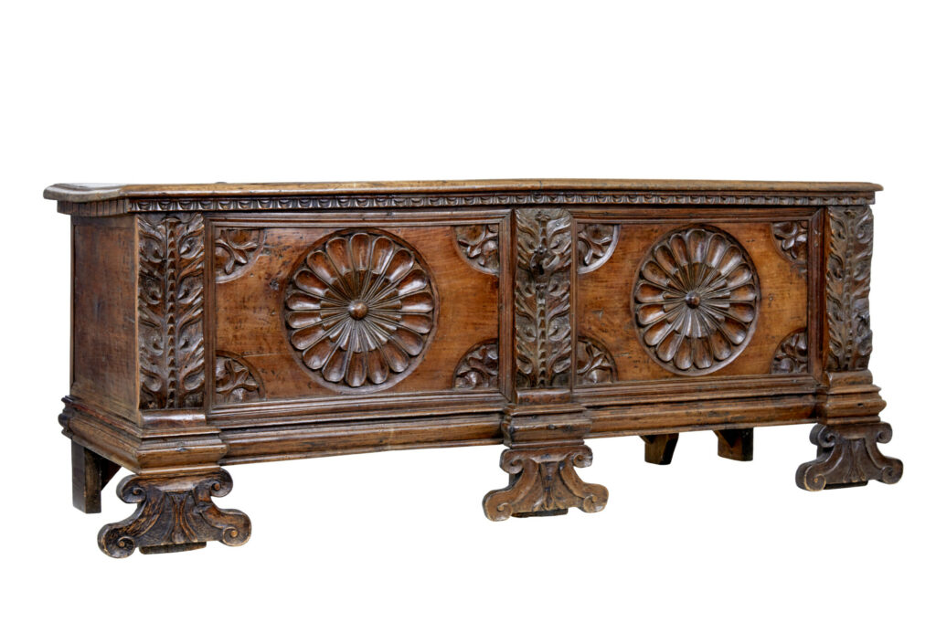 ITALIAN EARLY 19TH CENTURY CARVED WALNUT CASSONE