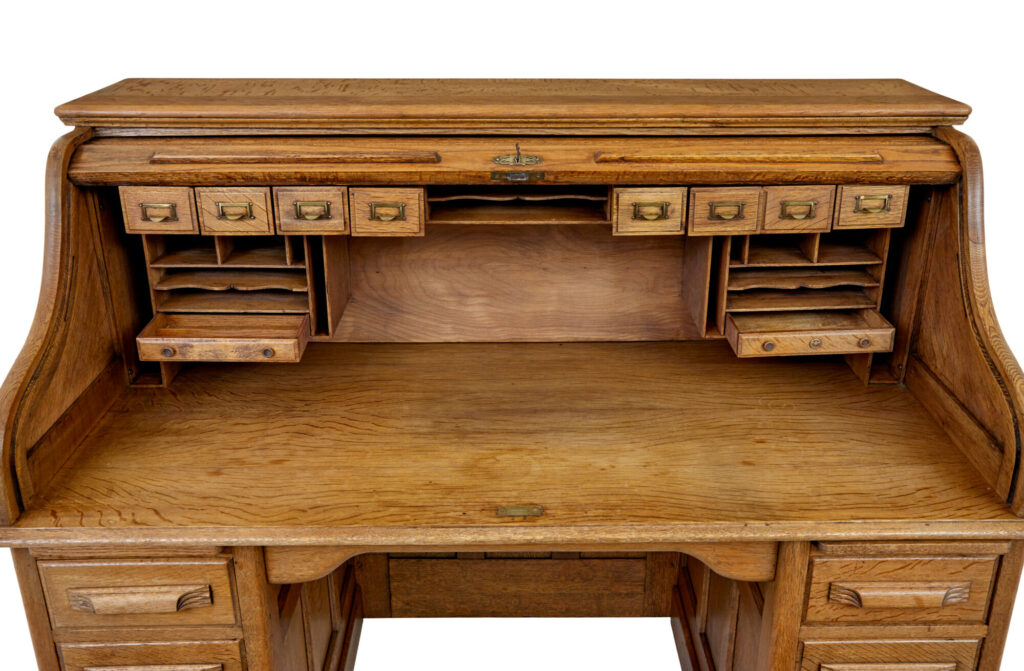 Early 20th Century Oak Roll Top Pedestal Desk — image 5