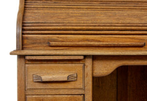 Early 20th Century Oak Roll Top Pedestal Desk — thumbnail 8