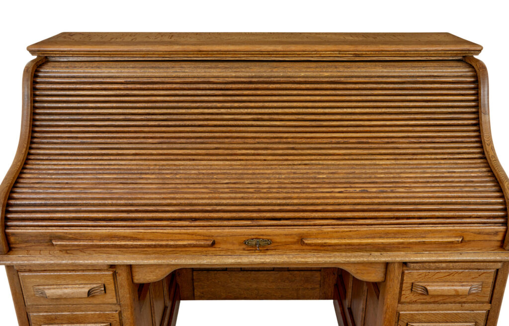 Early 20th Century Oak Roll Top Pedestal Desk — image 7
