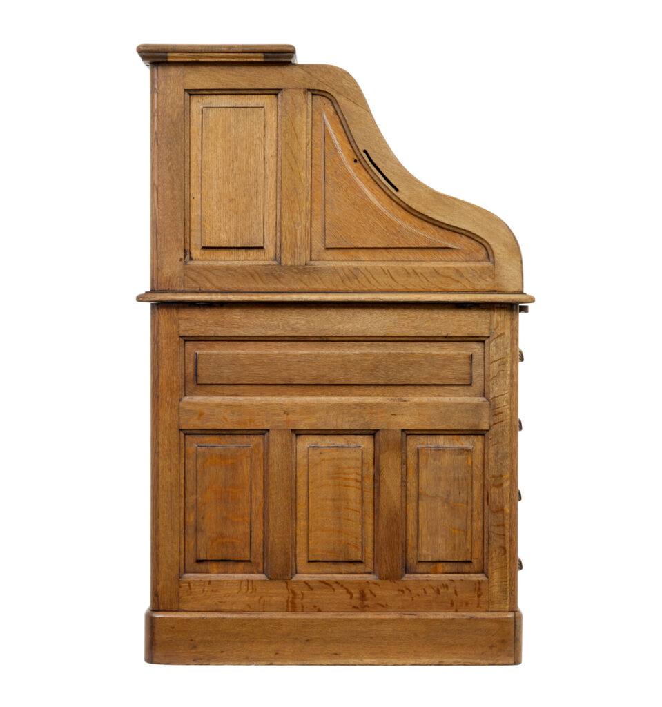 Early 20th Century Oak Roll Top Pedestal Desk — image 9